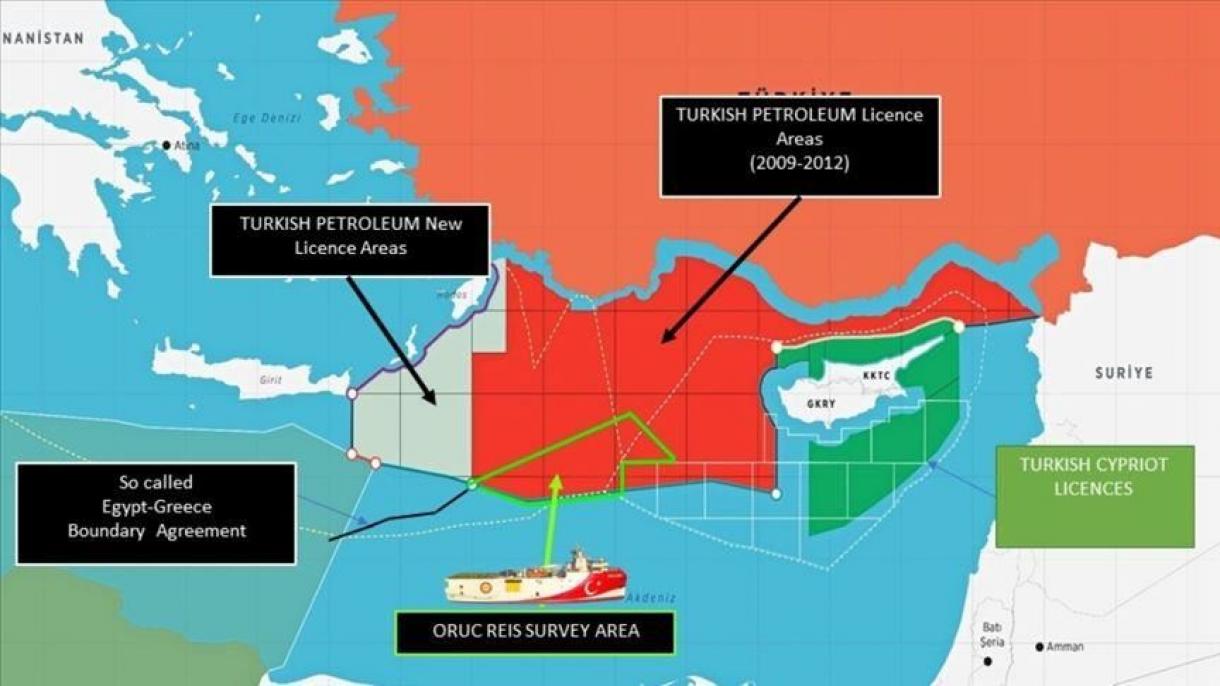 وزارت خارجه تورکیه نقشه‌ محدوده فعالیت‌ کشتی اوروچ رئیس را منتشر کرد