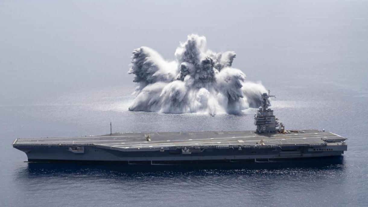 امریکہ، آزمائش کی خاطر یو ایس ایس گیرالڈ آر فورڈ بحری جہاز کو ہوا میں اڑا دیا گیا