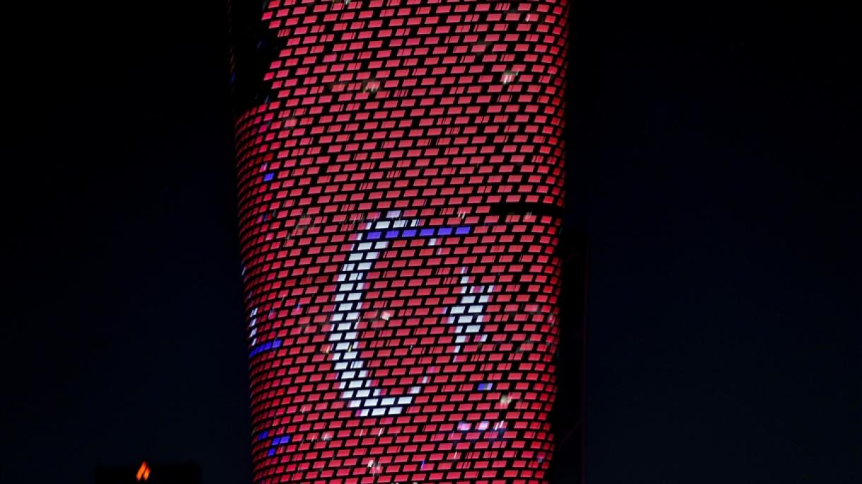 阿布扎比标志性建筑被土耳其国旗颜色灯光照亮